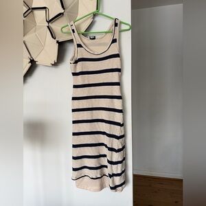 Gilli navy blue and cream striped knit midi dress small